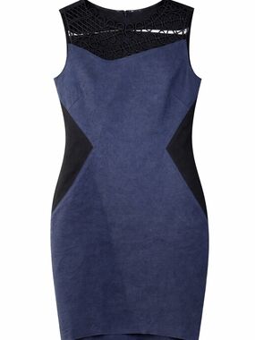 Elie Tahari Navy Black Lace Yoke Sheath Dress Elegant Sz 8